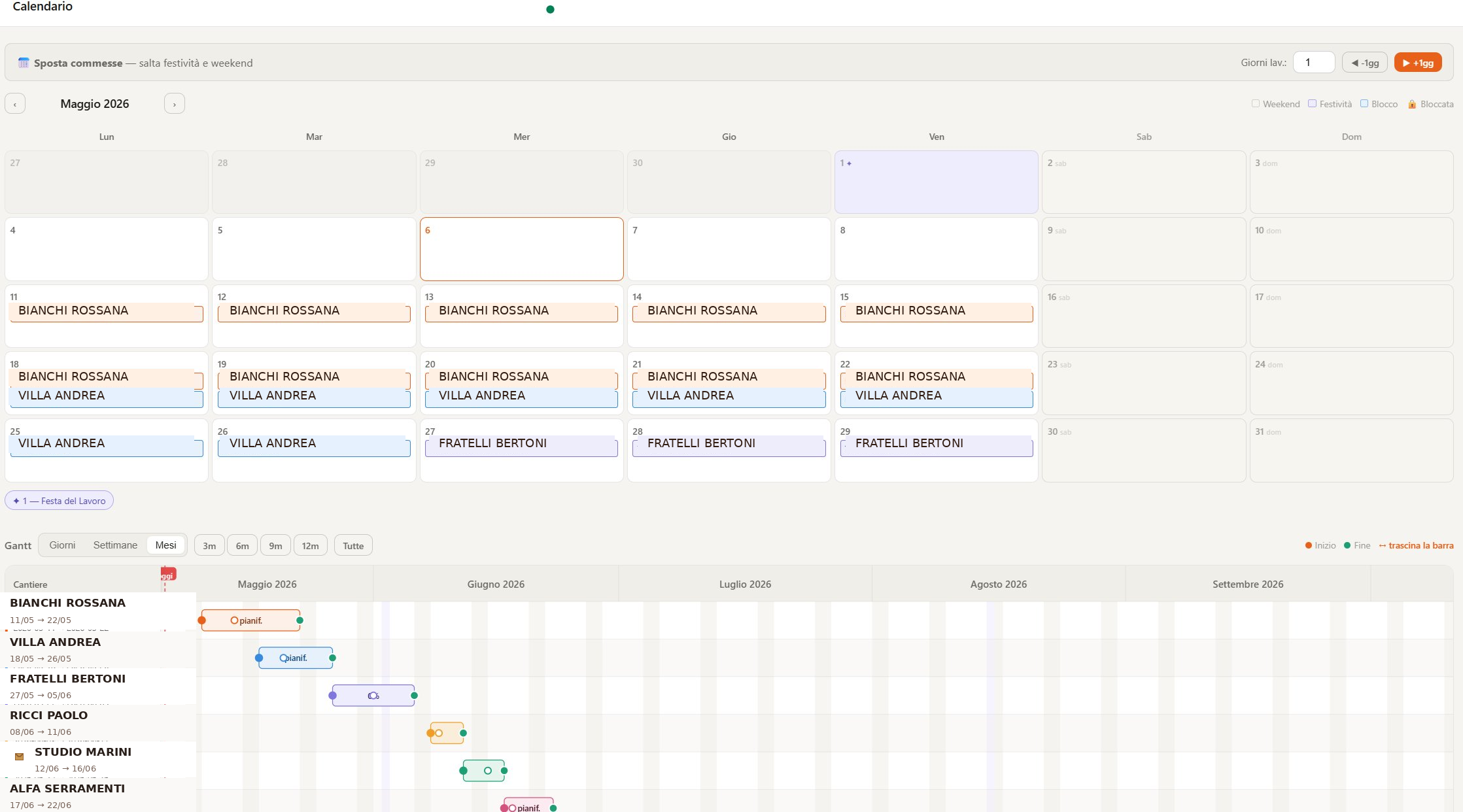 Calendario commesse Artigest